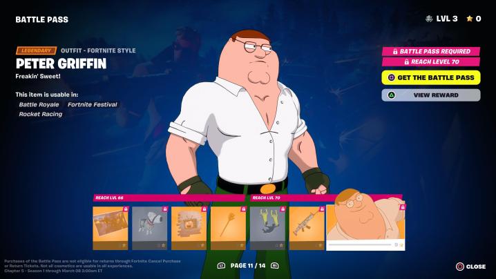 Peter Griffin in the Chapter 5 Season 1 Battle Pass