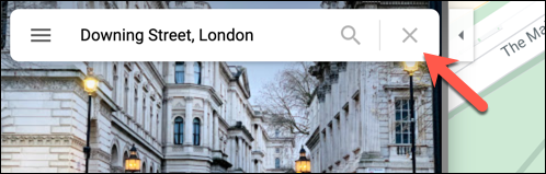 To remove a pin, press the cross icon on the search bar, or click elsewhere on the map.