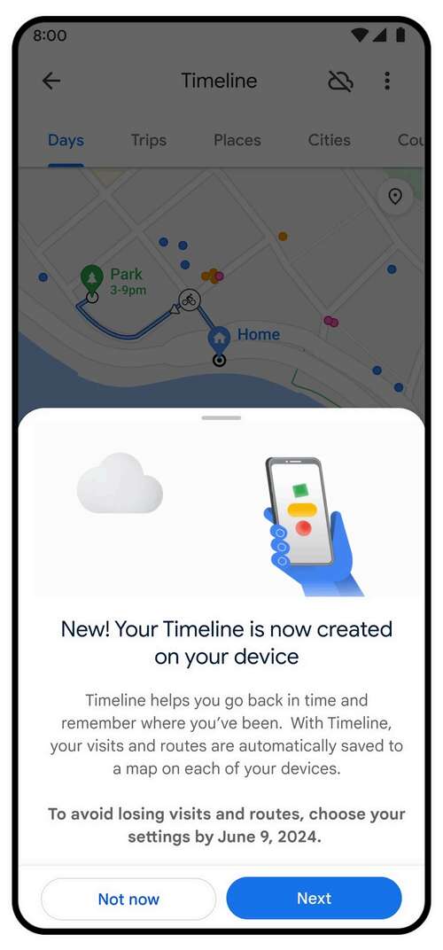 Google Maps timeline on device