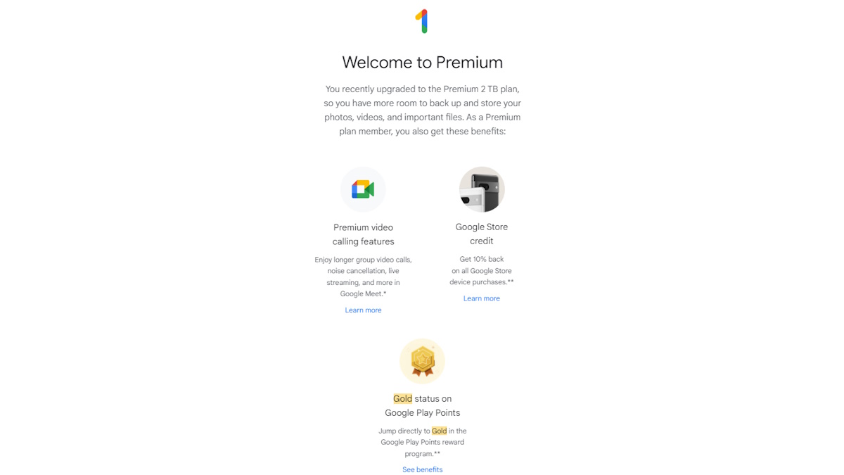 Google One 2TB membership