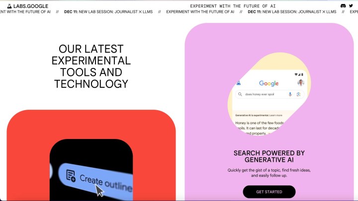 Google Labs landing page