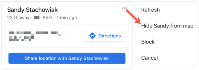 Tap the three dots and Hide From Map