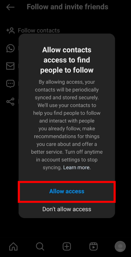 Instagram Allow access