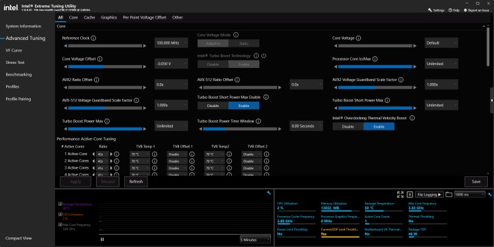 A screenshot of Intel Extreme Utility running on Windows 11.