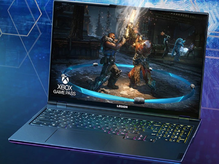 The Lenovo Legion 7i Gaming Laptop Gen 6 with a game on the screen.