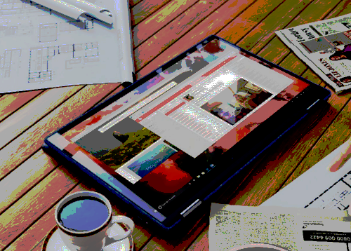 A Lenovo Yoga 6 resting on a table in tablet mode.