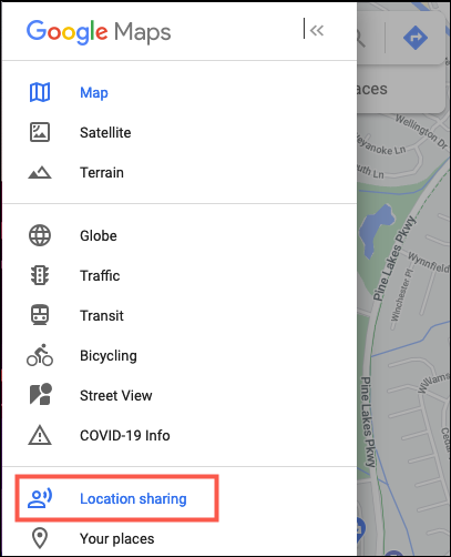 Click Menu and select Location Sharing