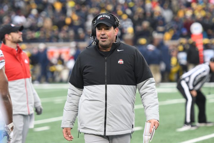 Ryan Day walks down the sideline for Ohio State.