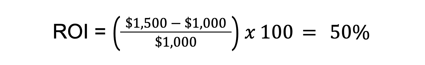 ROI = ({$1,500 - $1,000} / $1,000) x 100 = 50%