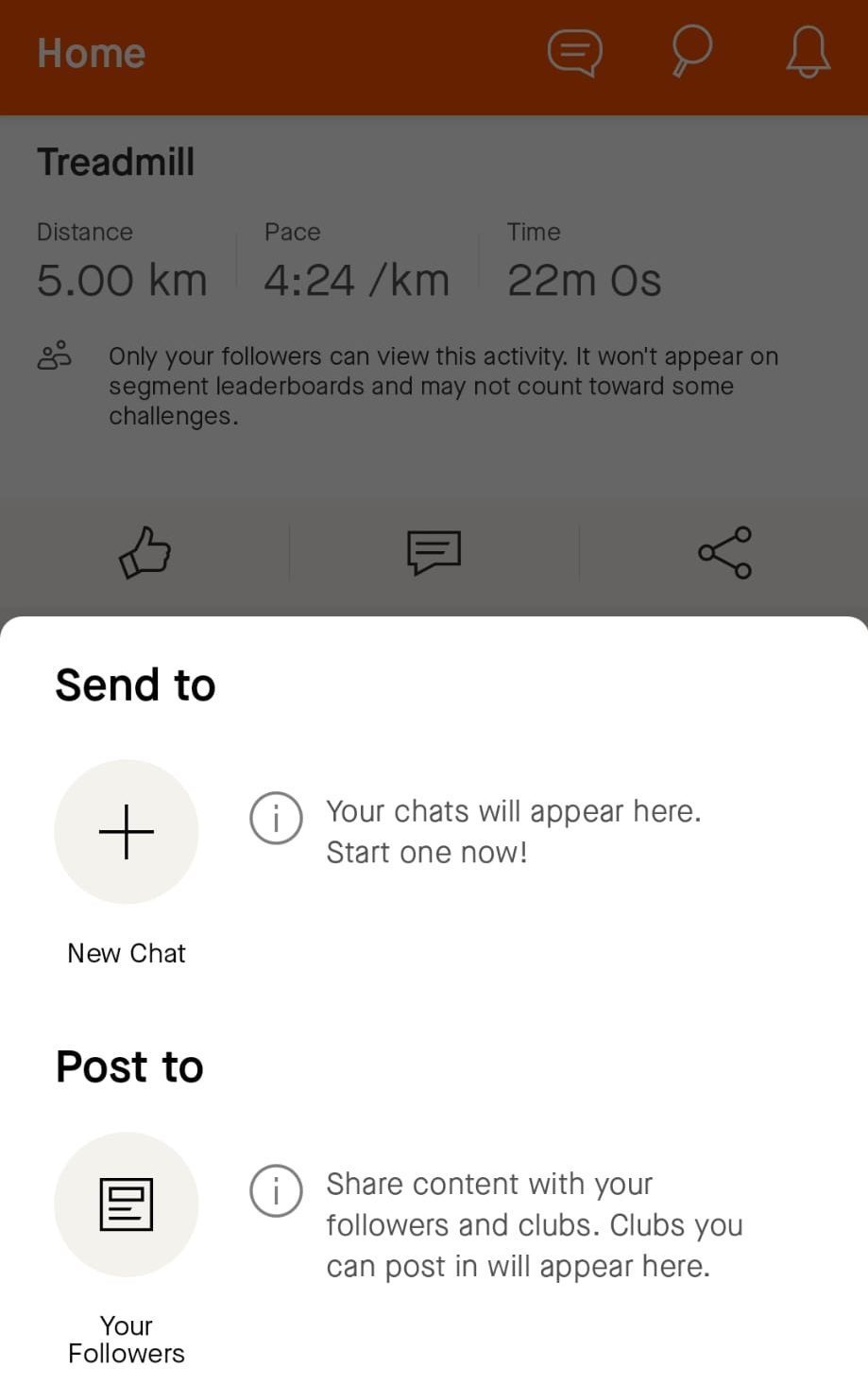 Strava: Share activity in a message