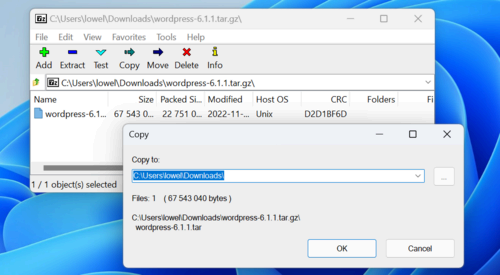 using 7zip to open tar.gz files