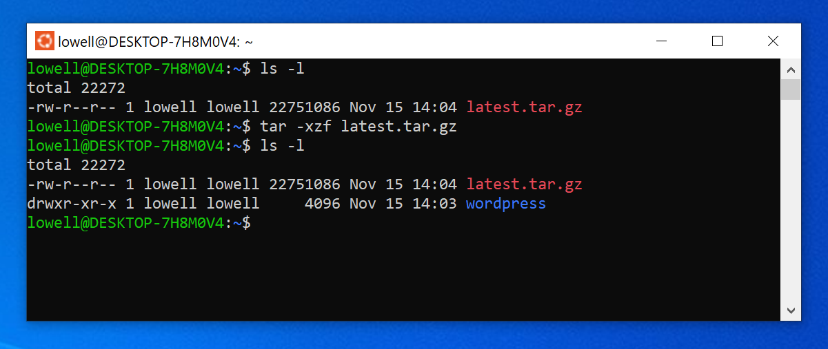 using tar on windows 10