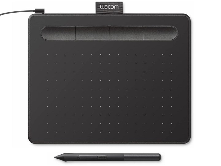 The Wacom Intuos Small drawing tablet with its pen.