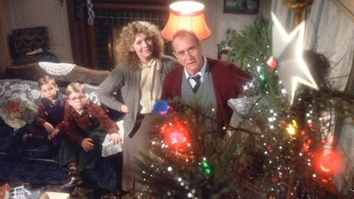 A family looks at a Christmas tree in A Christmas Story.