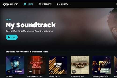 Amazon Music Unlimited showing homepage