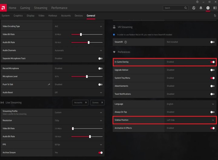 FPS counter in Radeon Software.