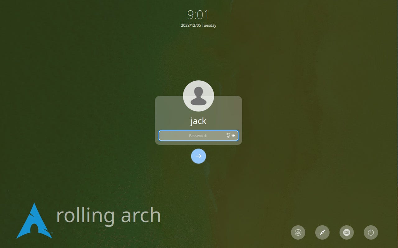 The lightdm greeter on Arch Linux.