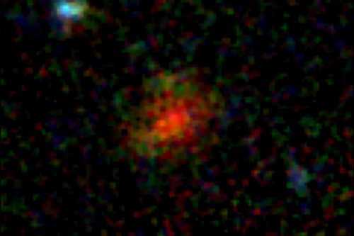 Color composite of galaxy AzTECC71 from multiple color filters in the NIRCam instrument on the James Webb Space Telescope.