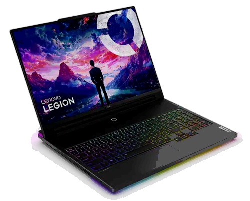 The Lenovo Legion 9i 2023 gaming laptop sitting with the screen on.