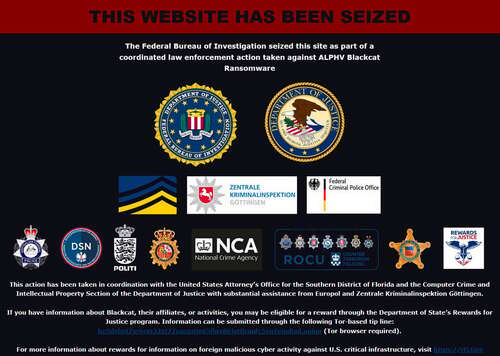 FBI seizure message on ALPHV data leak site