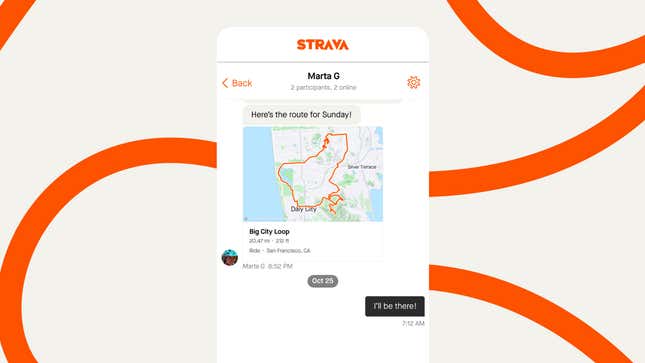 A photo of the new Strava messaging feature
