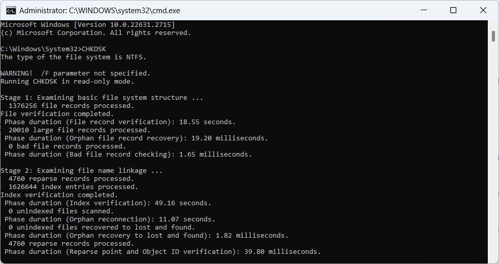 CHKDSK running in Command Prompt