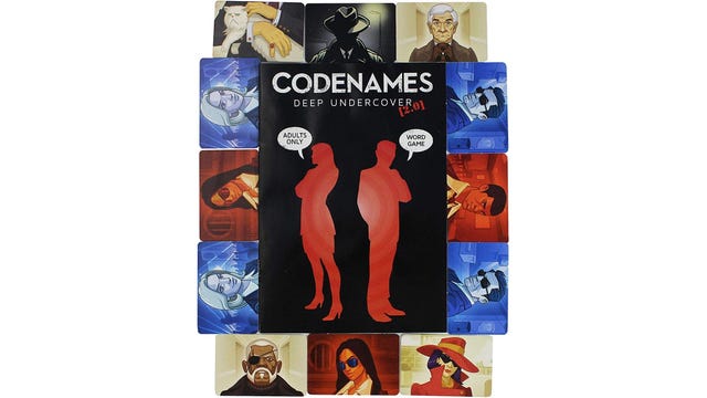 Codenames box with tiles surrounding it