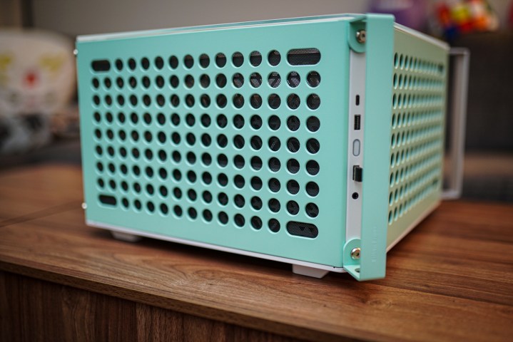 The Cooler Master Qube 500 in its sideways form.