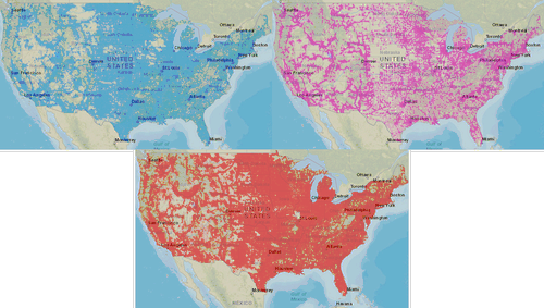 Carrier coverage maps for LTE.