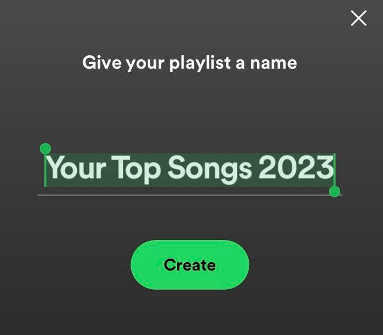 a screenshot of the create a new playlist page on the iPhone Spotify app