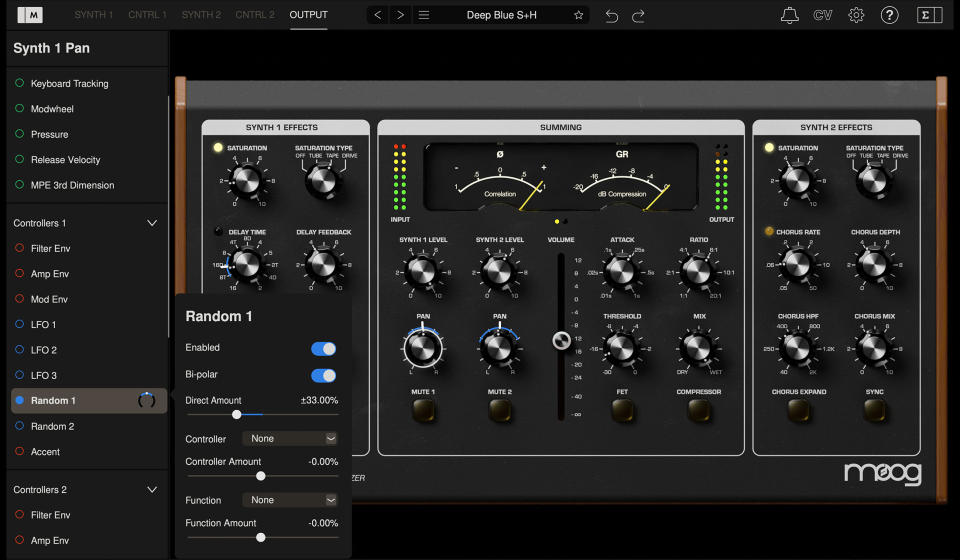 Moog Mariana's modulation options.