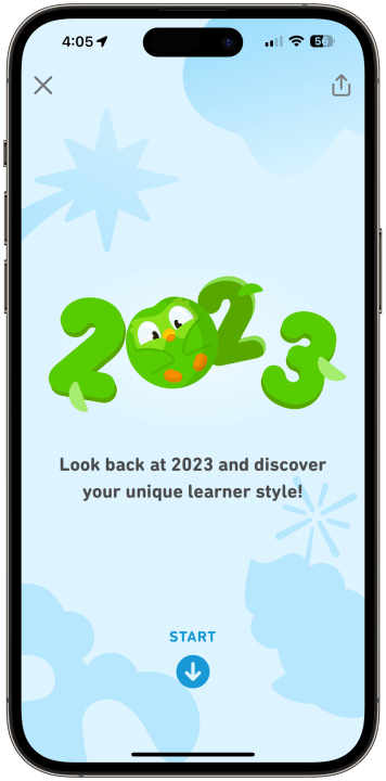 A screenshot of the Duolingo Year in Review 2023 running on an iPhone.