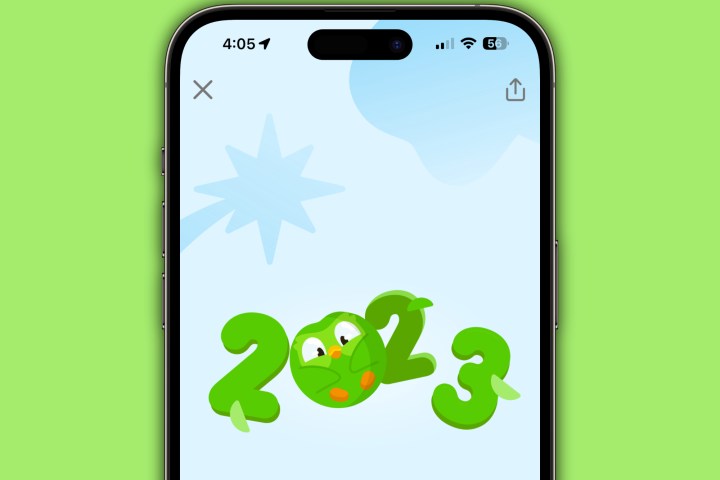 Duolingo 2023 Year in Review running on an iPhone.