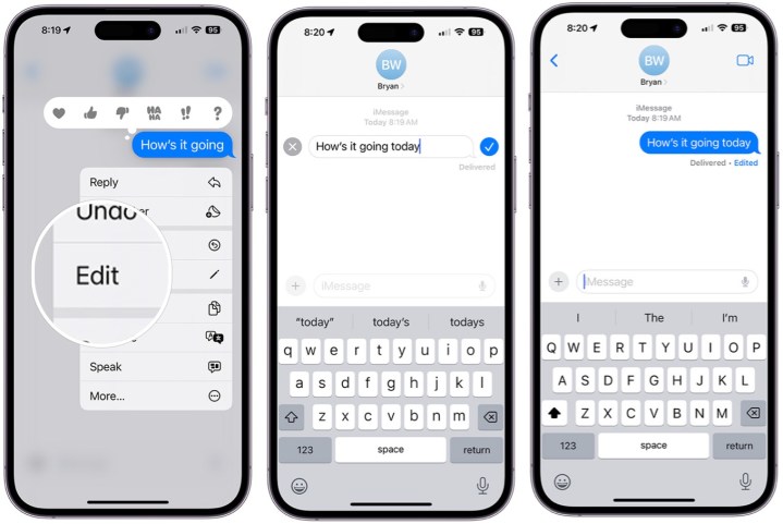 Editing a message in iMessage in iOS 17.