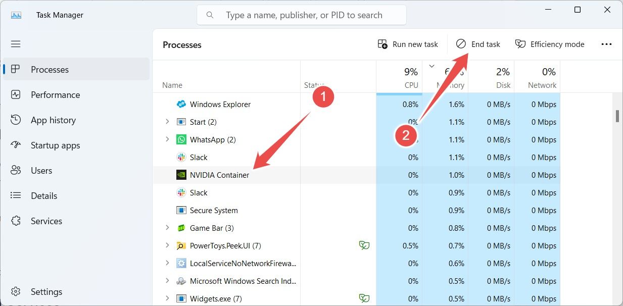 Ending the 'NVIDIA Container' process in Windows Task Manager