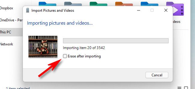 To delete the photos when imported, select 