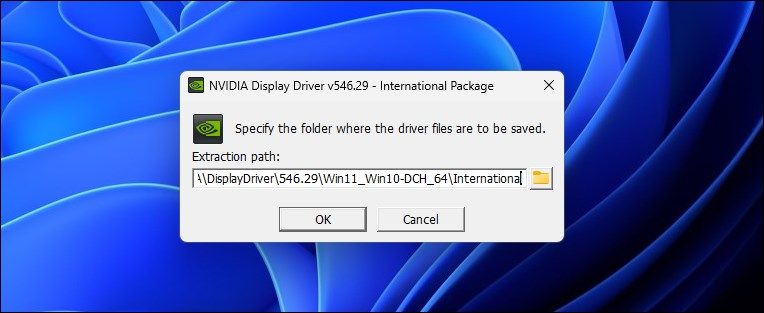  Nvidia Geforce Experience Game Ready Driver package extraction prompt in Windows 11