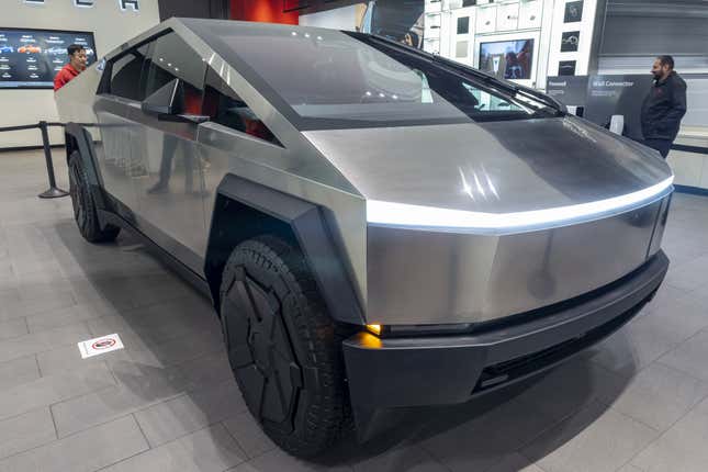 The Cybertruck on a showroom floor in California.