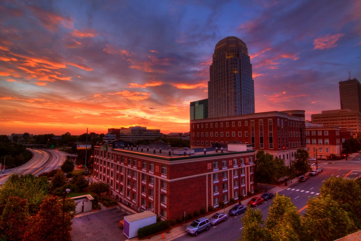 View of downtown Winston-Salem at dusk.