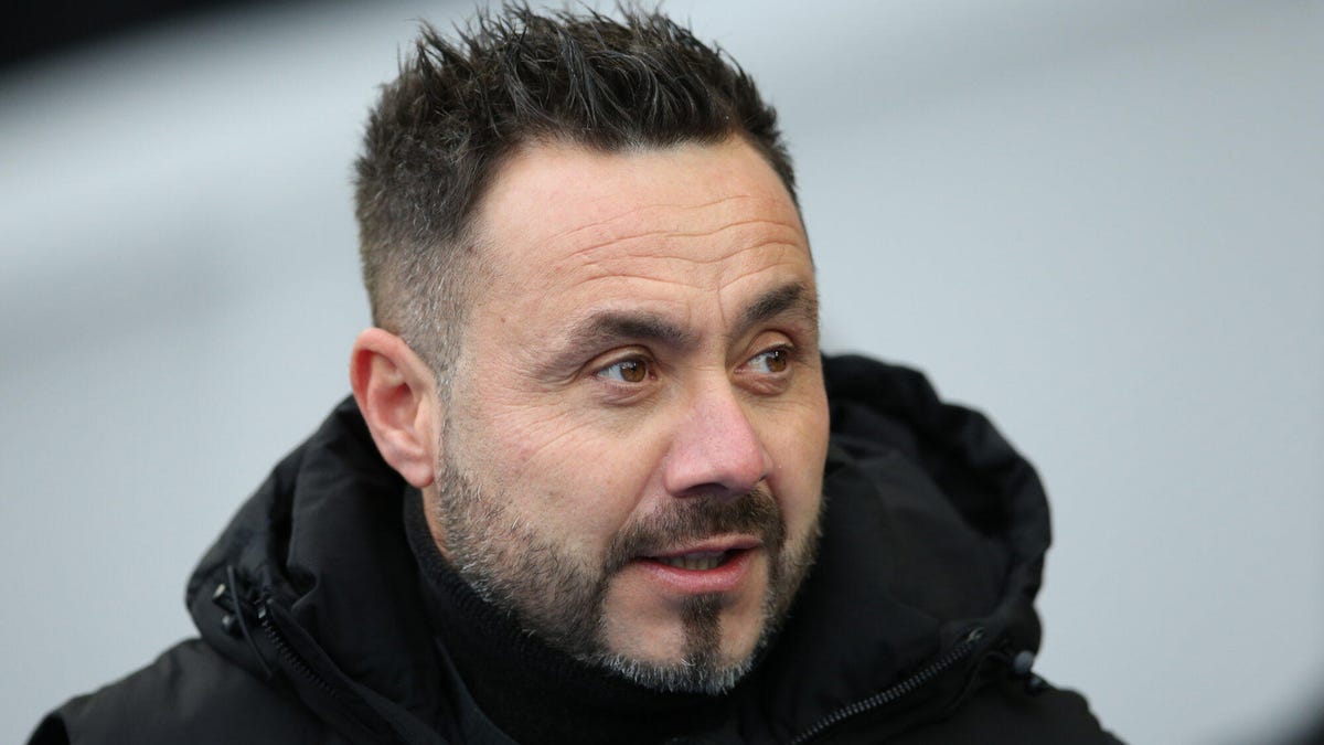 Brighton & Hove Albion manager Roberto De Zerbi looking towards his left