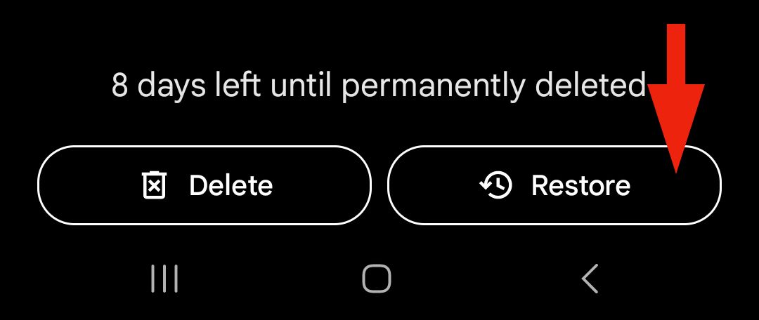 Google Photos restore deleted photo button