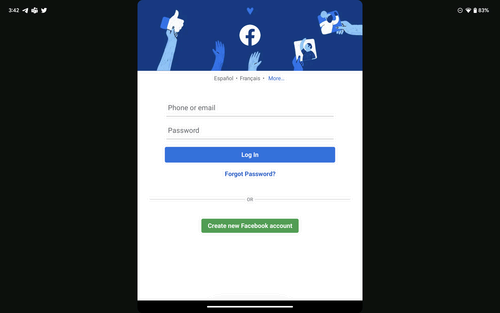 Facebook app on the Google Pixel Tablet.
