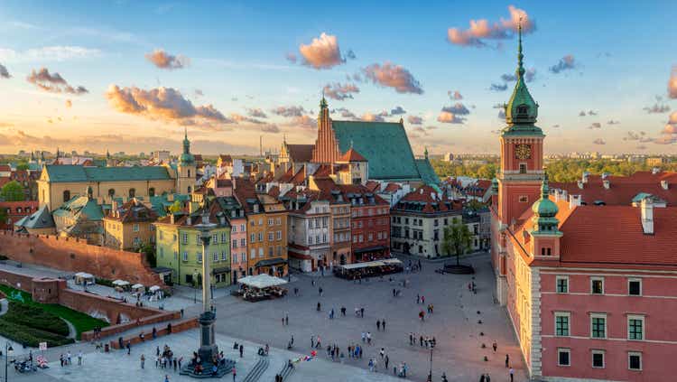 Warsaw, Royal castle and old town at sunset