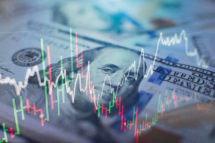 forex trading graph and candlestick chart suitable for financial investment concept. Economy trends background for business idea and all art work design. Abstract finance background.