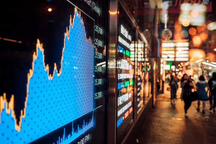 Financial stock exchange market display screen board on the street