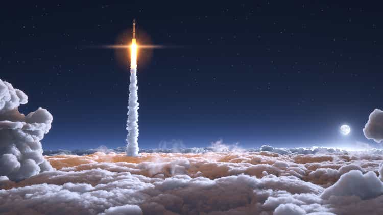 Rocket flies through the clouds