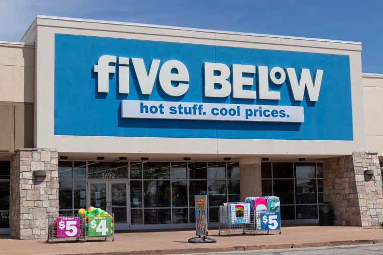 Five Below Retail Store. Five Below is a chain that sells products that cost up to 5 dollars.