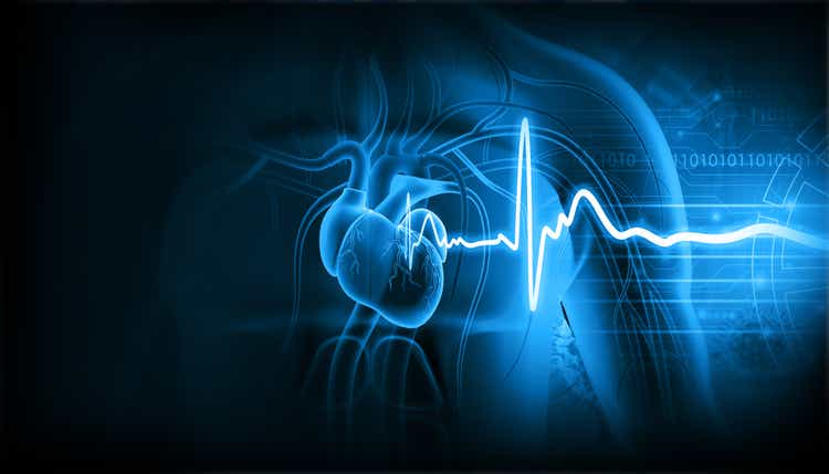 Human heart with ecg graph