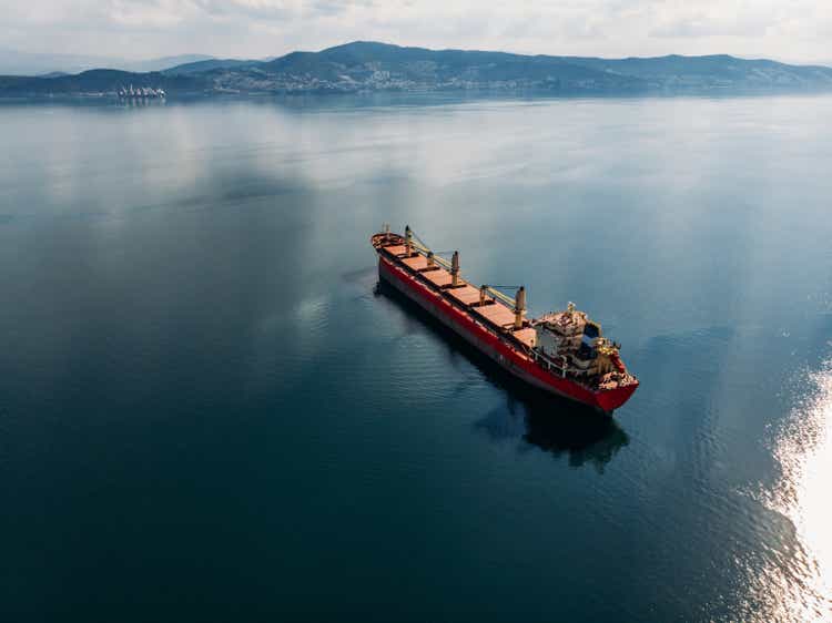 Aerial View Cargo Ship Waiting to Enter the Port